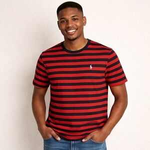 Polo Ralph Lauren Mens Custom Slim Fit Striped TShirt Red Navy Blue L Pickleball